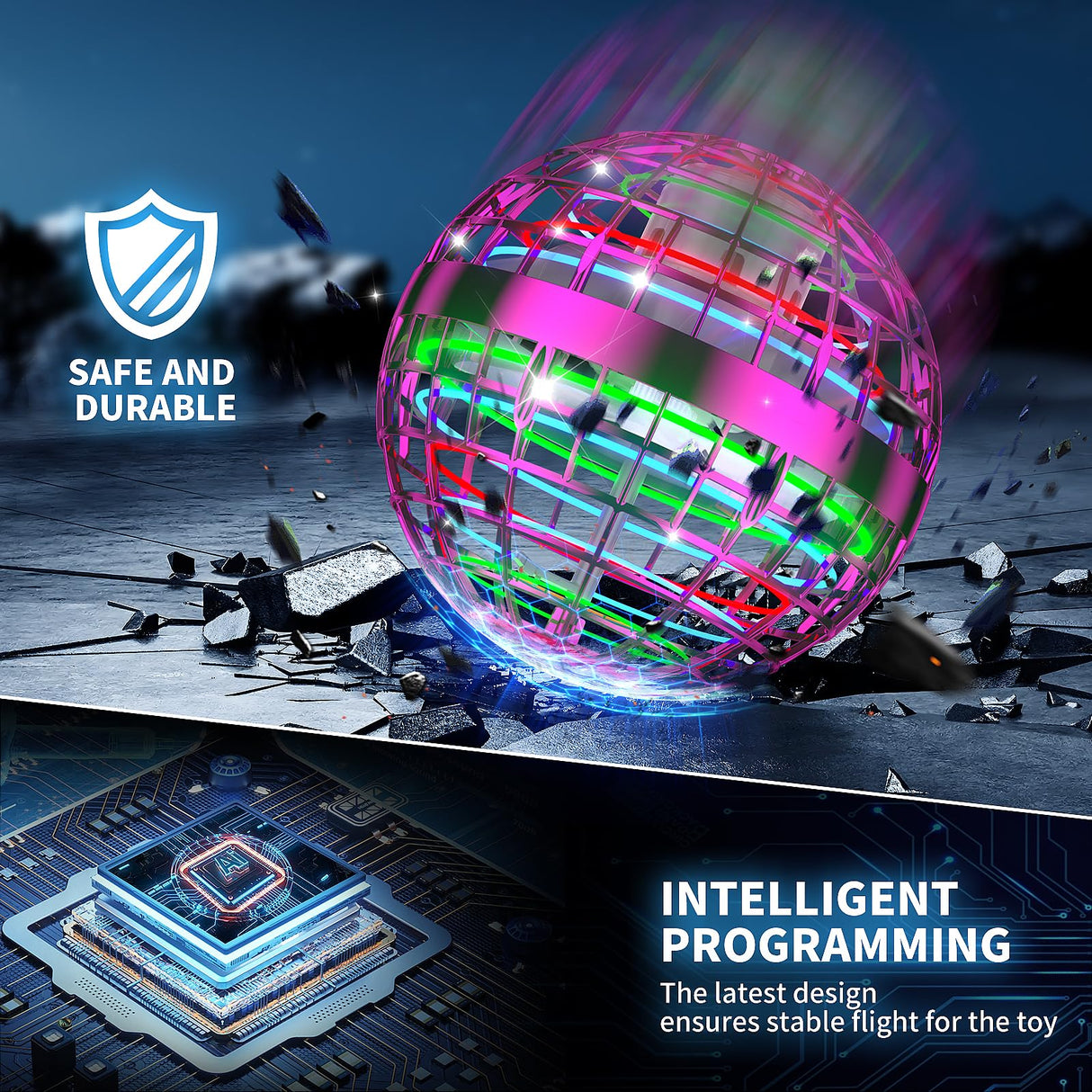 2025 AI Flying Orb Ball Toys, Hand Controlled Boomerang Hover Ball, Mini Drone Cosmic Globe Fidget Spinning Kids Adults Outdoor Fly Toy Christmas Birthday Gift for Boys Girls 6 7 8 9 10+ Year Old