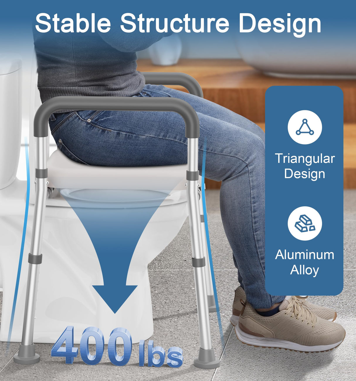 Soundfuse Toilet Seat Riser for Seniors, FSA HSA Eligible Raised Toilet Seat with Handles, Adjustable Height & Width, 400lb Handicap Elevated Toilet Seat, Fit Any Toilet