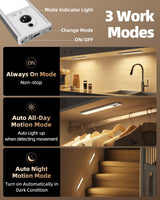 EZVALO 3-Pack Under Cabinet Lighting, 2400mAh Motion Sensor Light, LED Closet Lights Wireless, 3000K Dimmable, Timer, Magnetic, with Remote Control for Kitchen, Closet, Stairs