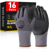 FURWEY Safety Work Gloves,16 Pairs Micro-Foam Nitrile Coated Glove for Men and Women, Touchscreen, Ideal for Warehouse Package Handling，Construction, Gardening, Large