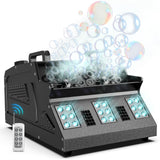 Fancybling 2000W Fog Machine, 3 in 1 Fog Bubble Machine with 2 Bubble Fans, 18 RGB LED Lights Smoke Bubble ALL IN ONE Fog Machine, Bubble Machine for Halloween Christmas Party Wedding Birthday