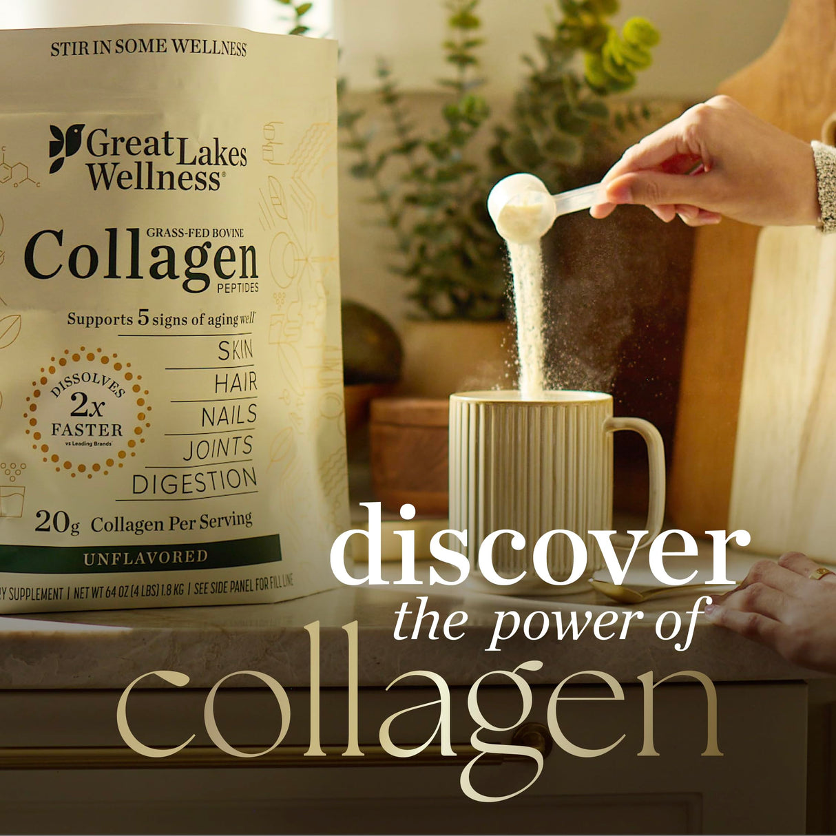 Great Lakes Wellness Collagen Peptides Powder for Skin, Hair, Nails, Joints & Digestion - Unflavored - Quick Dissolve Hydrolyzed, Non-GMO, Keto, Kosher - 20 Sticks