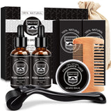 MALE GOD Beard Growth Kit, Beard Kit W/Beard Growth Oil (2 Bottles), Beard Balm, Beard Comb, Massager for Spot/Patchy Beard, Christmas Gifts for Men Him Boyfriend Husband