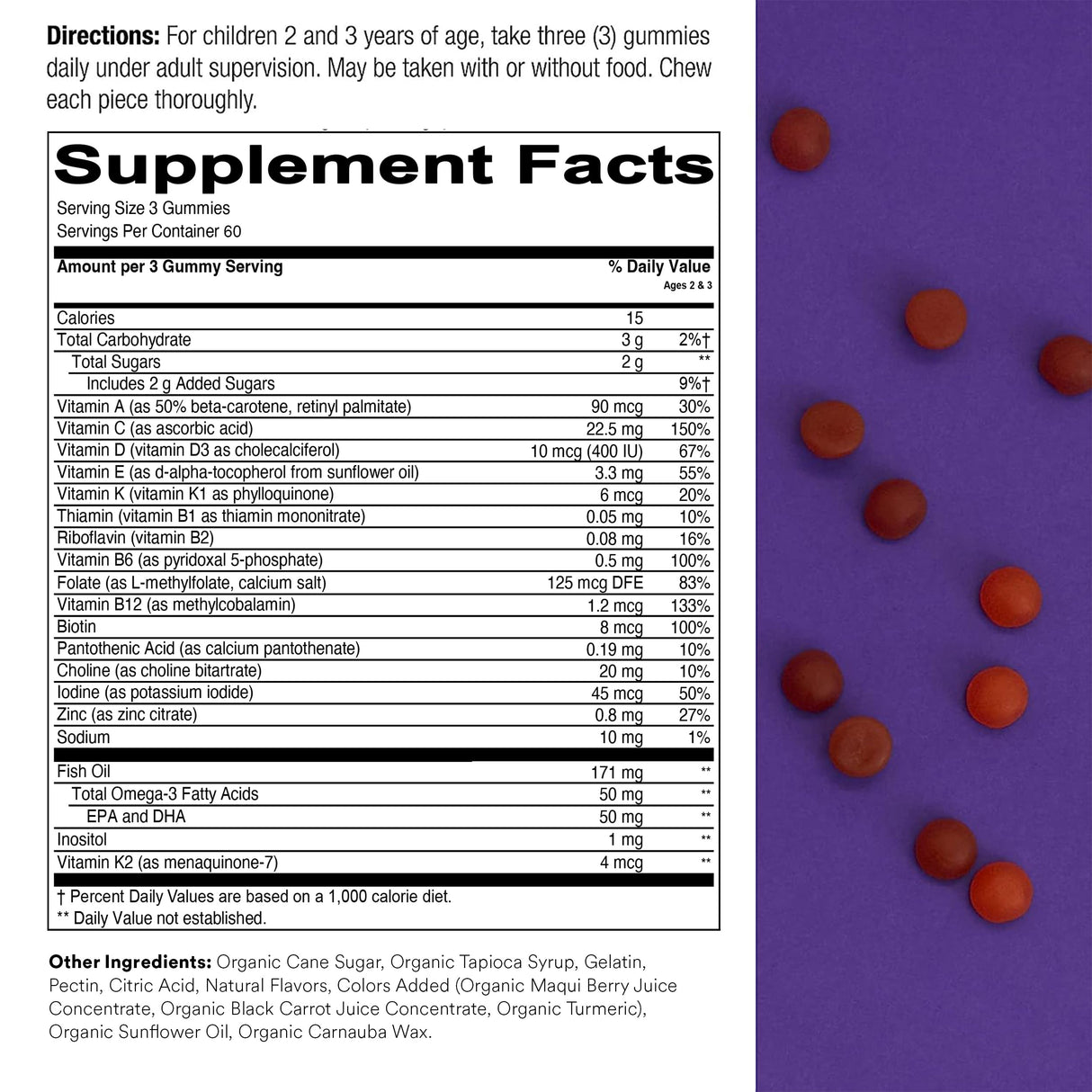 SmartyPants Toddler Multivitamin Gummies: Omega 3 Fish Oil (EPA/DHA), Vitamin D3, C, Vitamin B12, B6, A, K & Zinc, Biotin, Beta Carotene, Gluten Free, Three Fruit Flavors, 180 Count (60 Day Supply)