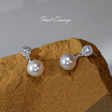 Elegant CZ Pearl Drop Earrings for Women Bridesmaid Wedding Prom (White)