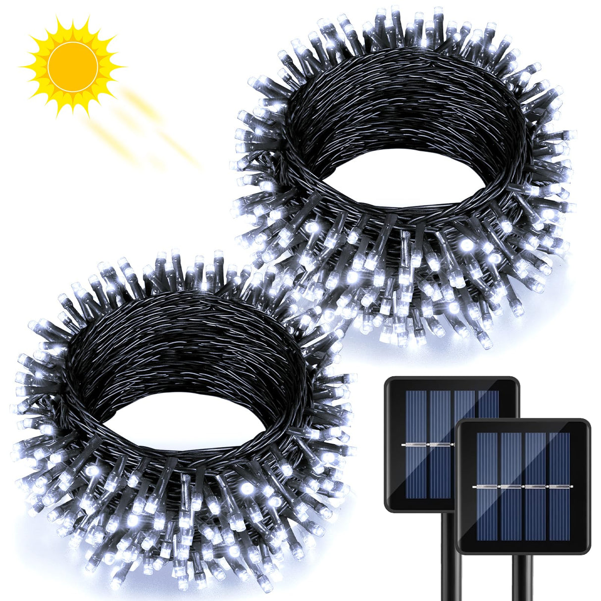 XmasBokeh 2 Pack Solar Christmas Lights, 158FT 480 LED String Lights for Outside Waterproof, 8 Modes Solar Powered Outdoor Lights for Backyard Patio Tree Party Garden Decoration, White