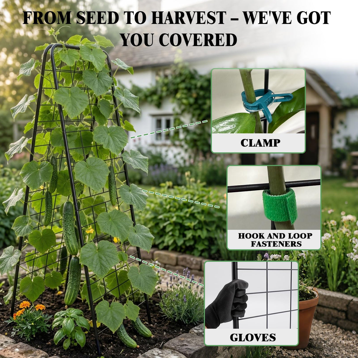 Perszen 50.39"x16.93" Sturdy Cucumber Trellis for Raised Garden Bed, Rustproof Metal Garden Trellis for Climbing Plants Outdoor, A-Frame Vertical Arch Trellis for Vegetables, Cucumber, Pea, Black