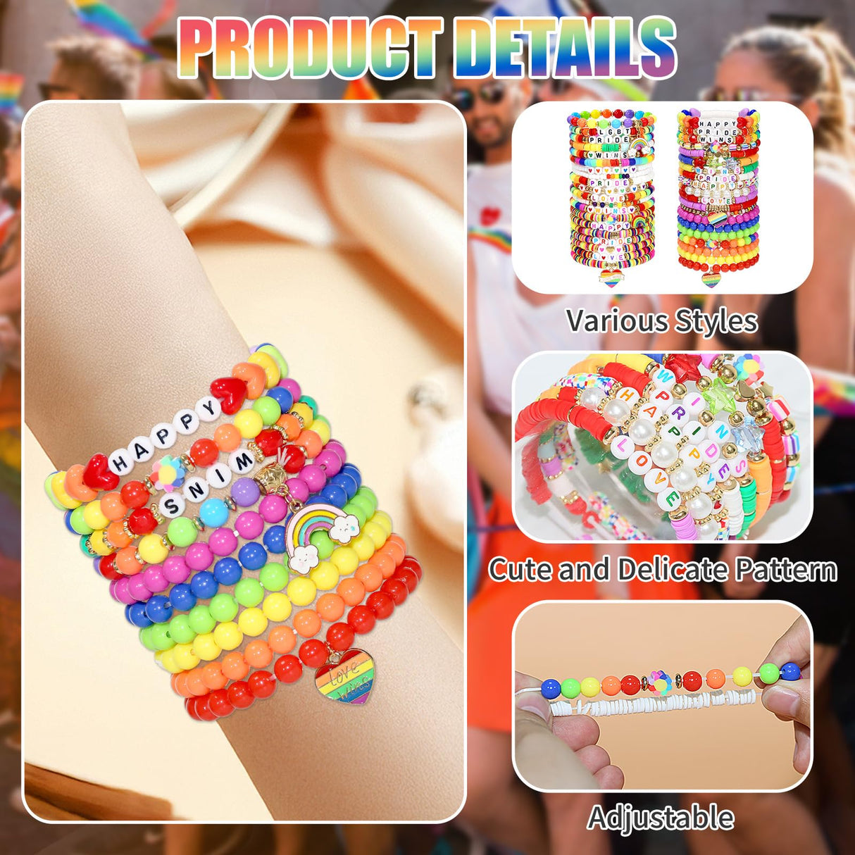 Shcsdr 40 Pcs Pride Bracelets for Women, Friendship Bracelet Bulk