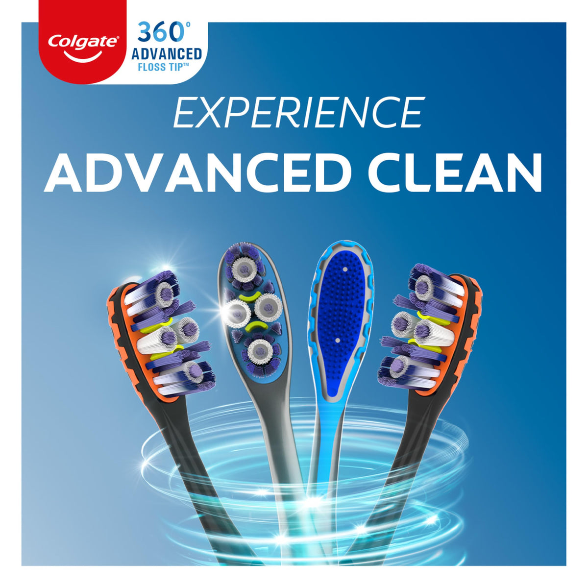 Colgate 360 Advanced Clean Floss Tip Soft Toothbrushes, 6 Pack