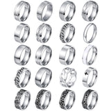FIRAZIO 20PCS Silver Rings for Men Stainless Steel Rings 7-13