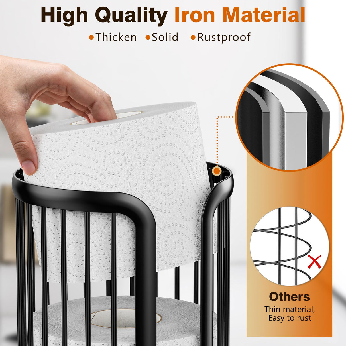 Bunoxea Toilet Paper Holder Stand, Freestanding Toilet Paper Storage,Black