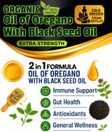 Oil Of Oregano With Black Seed Oil - 400 Servings, 2 in 1 Wild Oregano Oil with Black Seed Oil Drops, Organic Supplement, Alternative to Oregano and Black Seed oil Gel Capsules, Non-GMO, Vegan