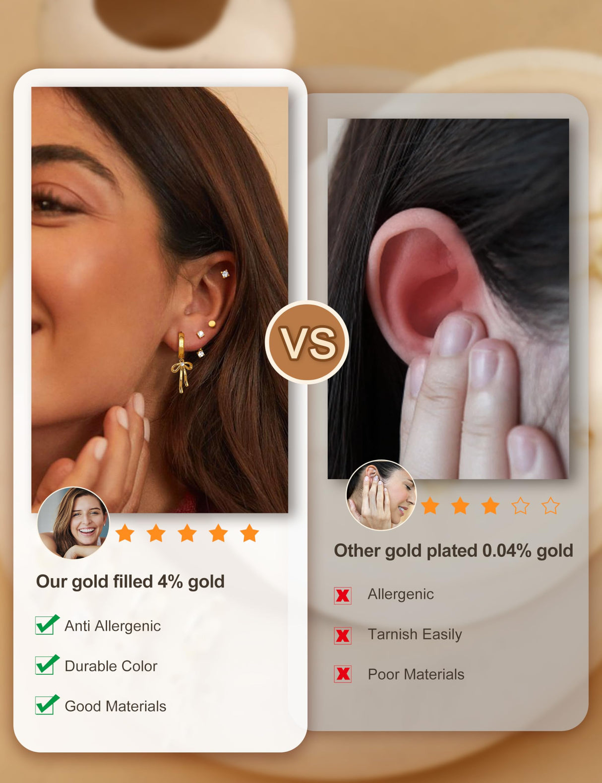ORAZIO Small Hoop Stud Earrings Stacks for Women Gold Plated Huggie Hoops