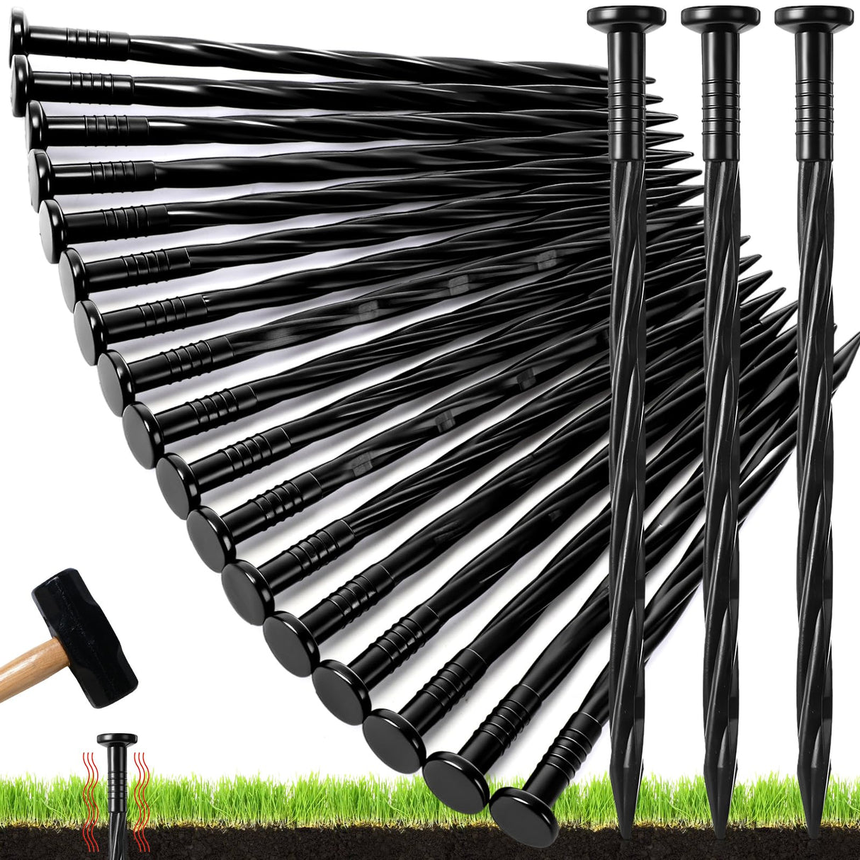 Jetec 150 Pcs 8 Inch Black Landscape Edging Stakes, Spiral Anchoring Spikes