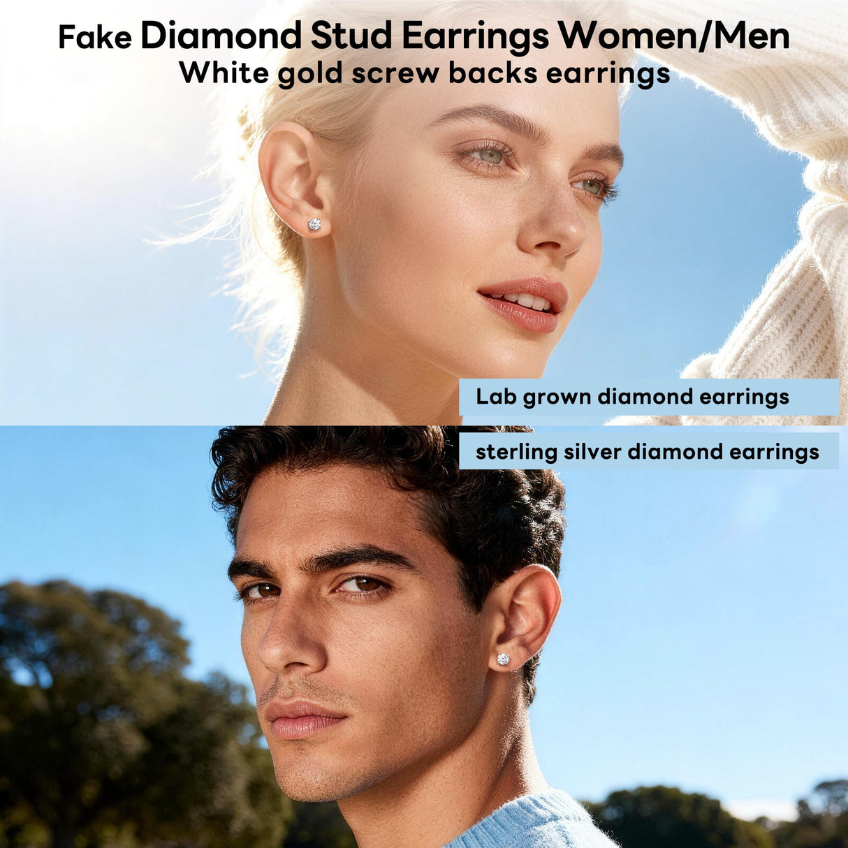Moissanite Screw Back Earrings Men Women, Substitute Diamond Stud Earrings