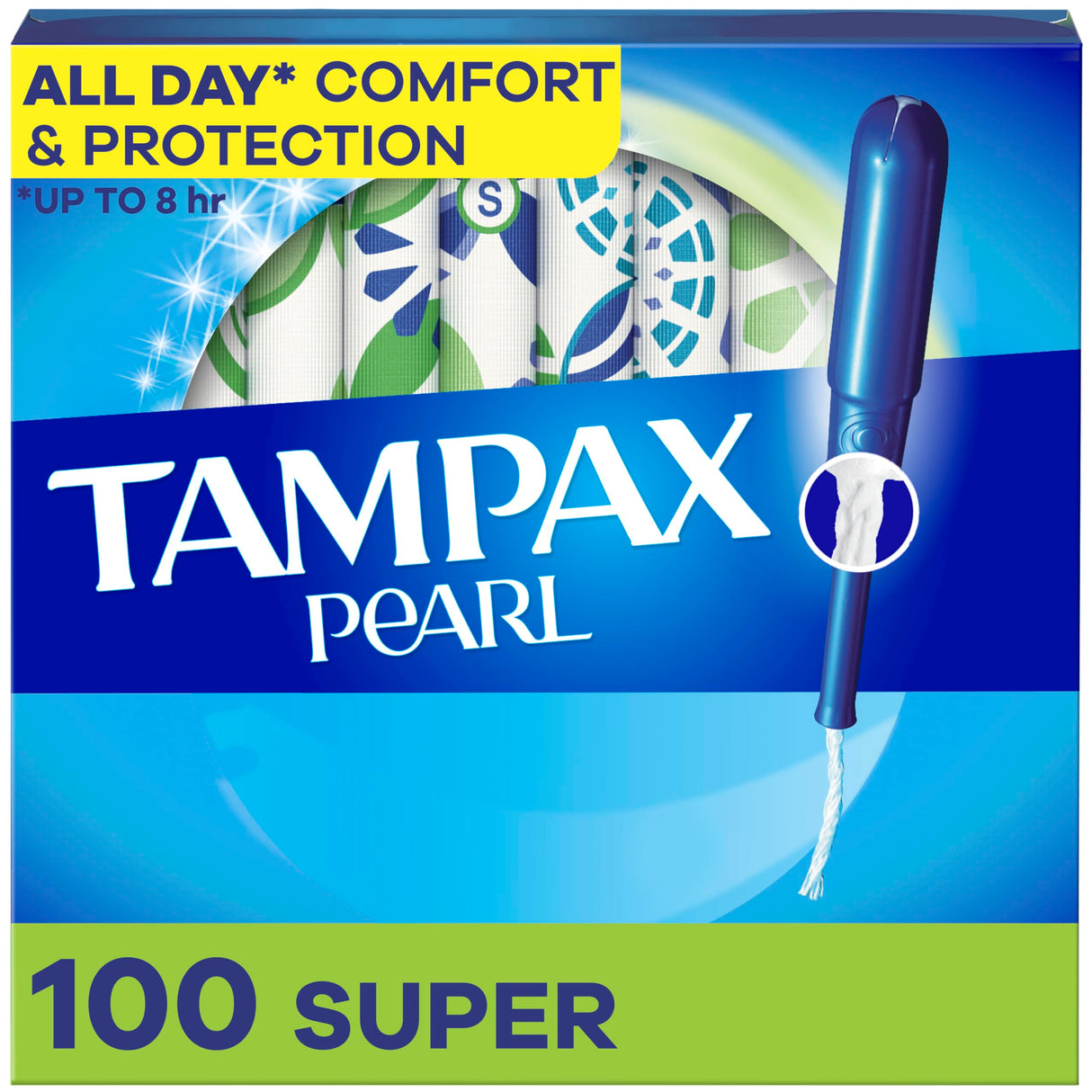 Tampax Pearl Tampons Super Absorbency,With Leakguard Braid, Unscented, 50 Count x 2 Packs (100 Count total) (Packaging May Vary)
