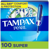 Tampax Pearl Tampons Super Absorbency,With Leakguard Braid, Unscented, 50 Count x 2 Packs (100 Count total) (Packaging May Vary)