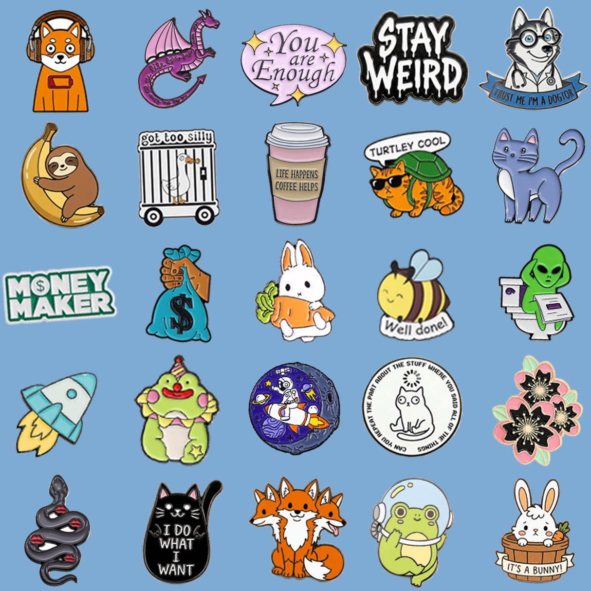 SINCCO 20/40/50 PCS Cute Enamel Pins Bulk, Funny Backpack Pins Aesthetic Lapel Badge Pins Set Assorted Enamel Brooch Pins for Backpacks, Hats, Bags, Landyards