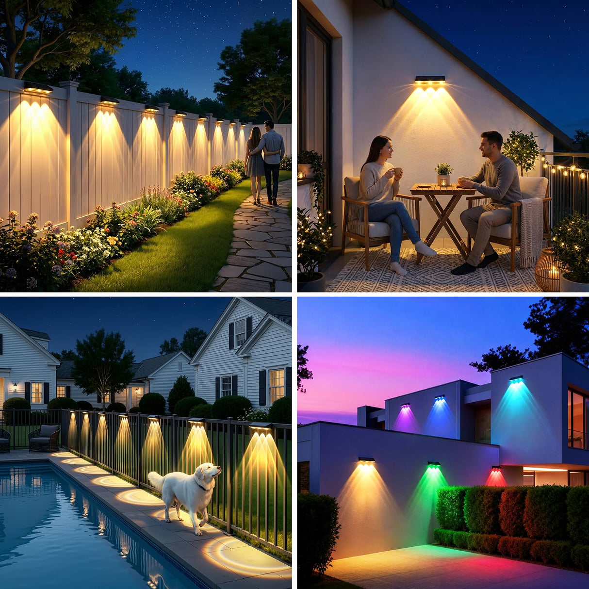 BONLION Solar Fence Lights Outdoor 10 Pack, Upgraded Brightness 3X LED Lens Fence Lights Solar Powered, 9 Fixed Colors & RGB Lights,IP65 Waterproof Solar Lights for Outside Backyard/Railing/Step/Patio