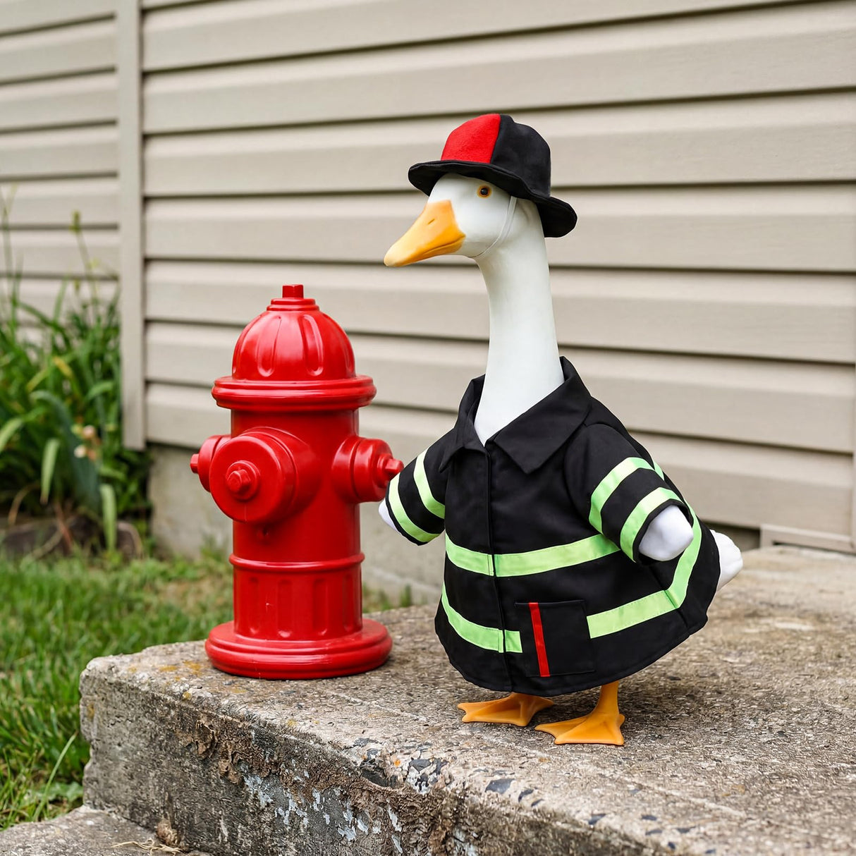 VercanMonth Porch Goose Outfit for 23‘' Porch Goose Geese Statue Halloween Clothes Costume Yard Patio Lawn Garden Decor(Firefighter)