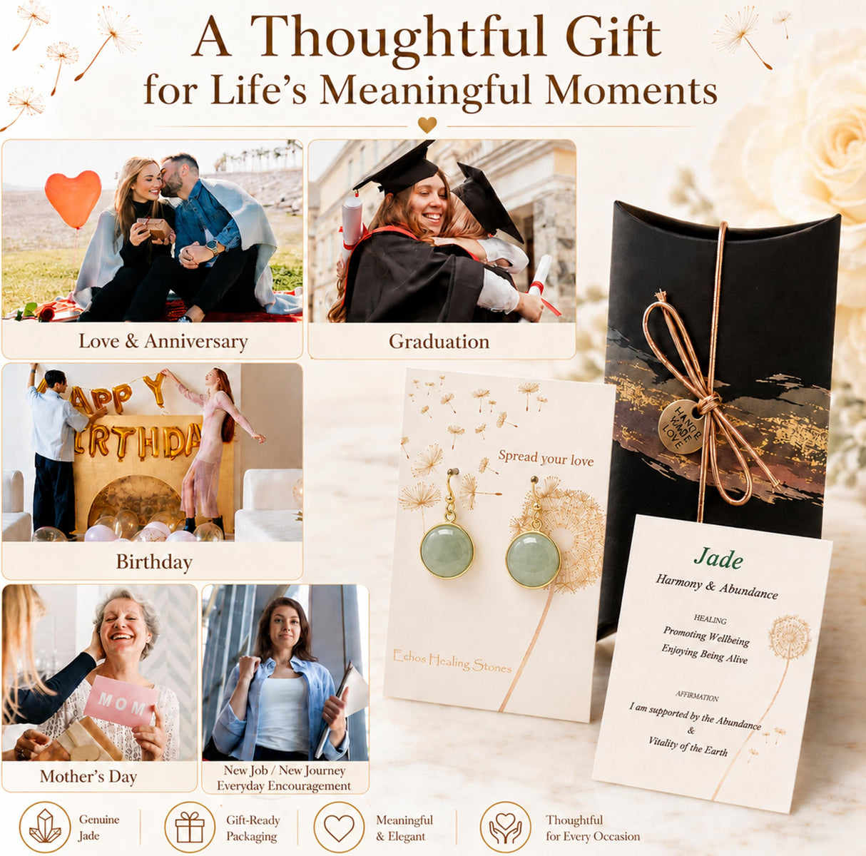 Green Earrings for Women – Dainty Gold Dangle – Real Jade -Sage - Light – Pale – Dark - Green Stone – Rose Quartz Pink Crystal Genuine – Natural Gemstone - Dainty -Short -Drop and Dangle – Lightweight - Unique Anniversary Birthday Gifts for Wife – Teacher
