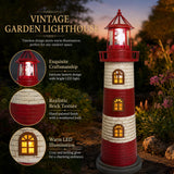 Large Garden Statues 23" Coastal Garden Decor for Outside - Lighthouse Solar Lights Outdoor Waterproof Patio Lawn Yard Decorations, Unique Housewarming Gift Garden Gifts for Family Friends (Red)