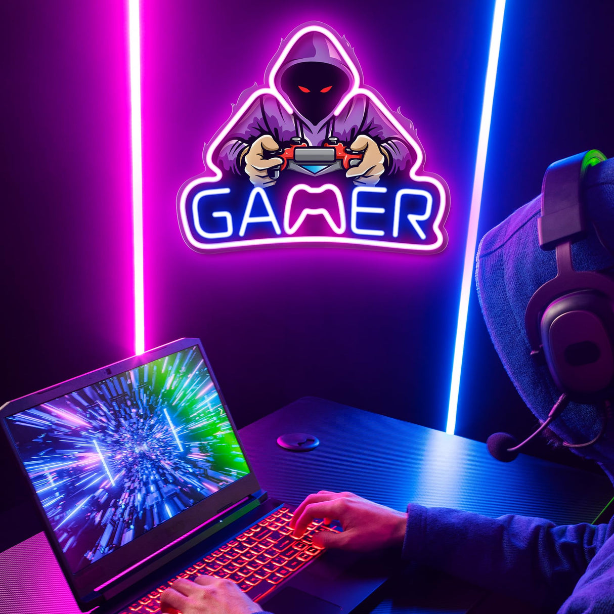 Kavaas Gamer Neon Sign, UV Printed Gaming Neon Sign for Gamer Room Decor - LED Video Game Neon Lights for Bedroom Boys, Gaming Wall decor - Best Gamer Gifts for Teenage Boys, Christmas
