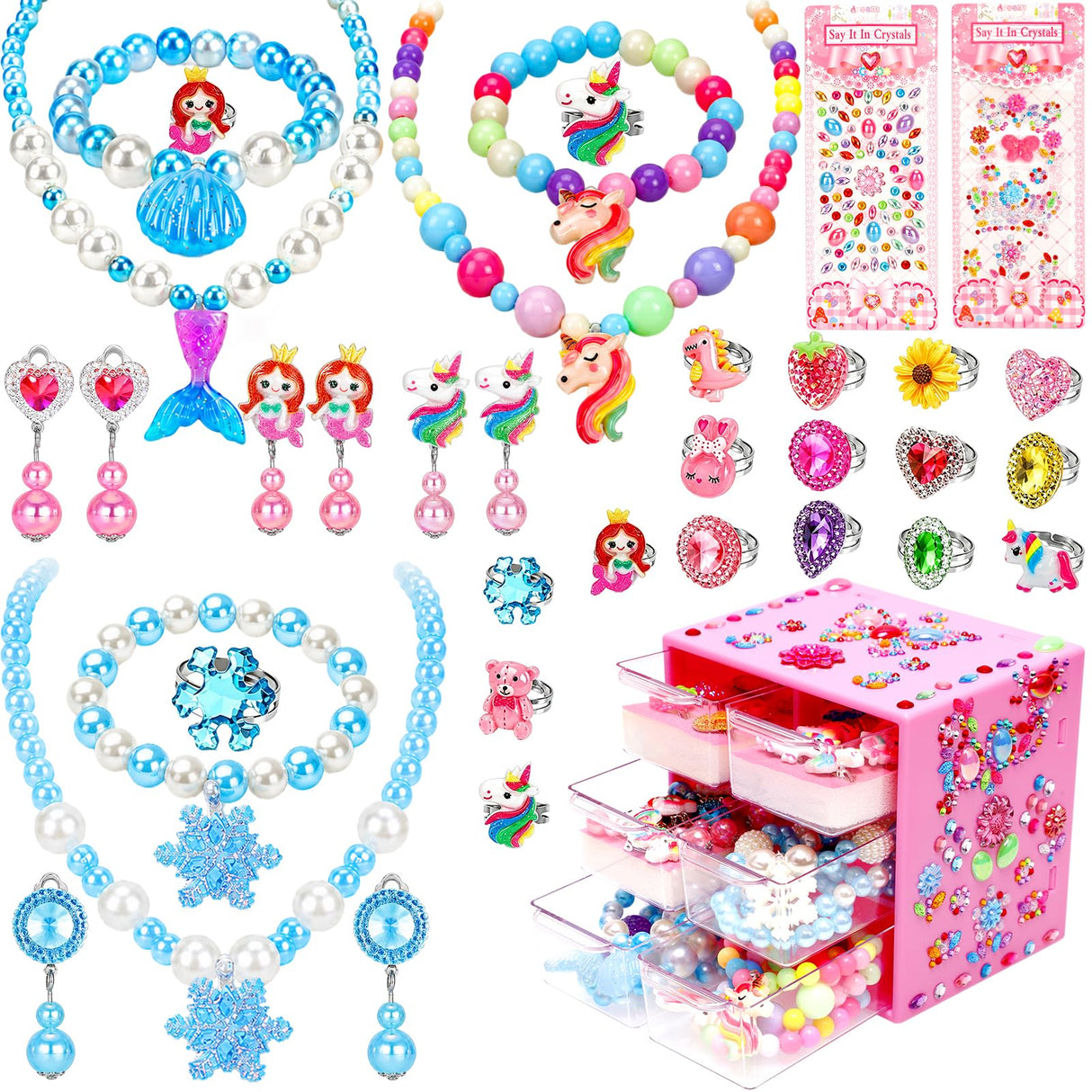Jewelry Toys-for-Girls, Toddler Girl Toys Age 6-8, Lovely Rings Earrings