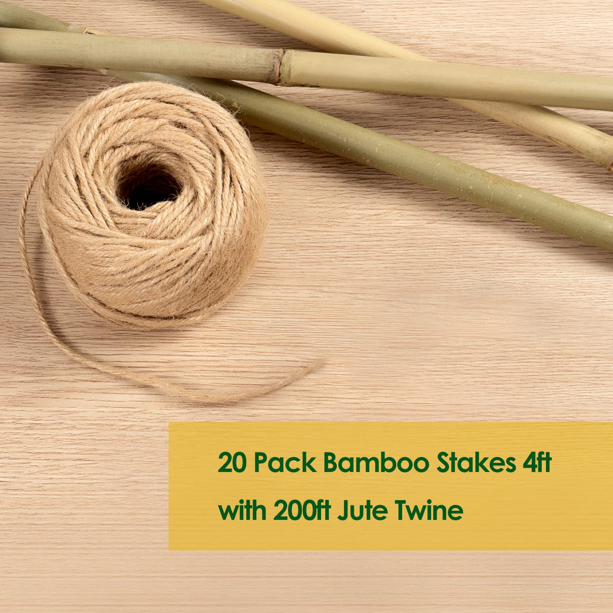 Cambaverd Bamboo Stakes 4 Feet Thicker Garden Stakes with Garden Twine, Diameter of 0.55in Natural Plant Stakes Bamboo Poles for Climbing Plants Support Tomato Cage - 20 Pack Bamboo Sticks for Plants