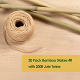 Cambaverd Bamboo Stakes 4 Feet Thicker Garden Stakes with Garden Twine, Diameter of 0.55in Natural Plant Stakes Bamboo Poles for Climbing Plants Support Tomato Cage - 20 Pack Bamboo Sticks for Plants
