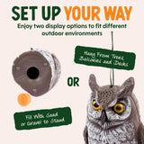 Dalen Lifelike Great Horned Owl Decoy Bird Repellent - 16in Hand-Painted Scarecrow for Gardens & Rooftops, Bird Deterrent, Fixed-Head Design, Fill Base with Sand/Gravel Only - Multicolor