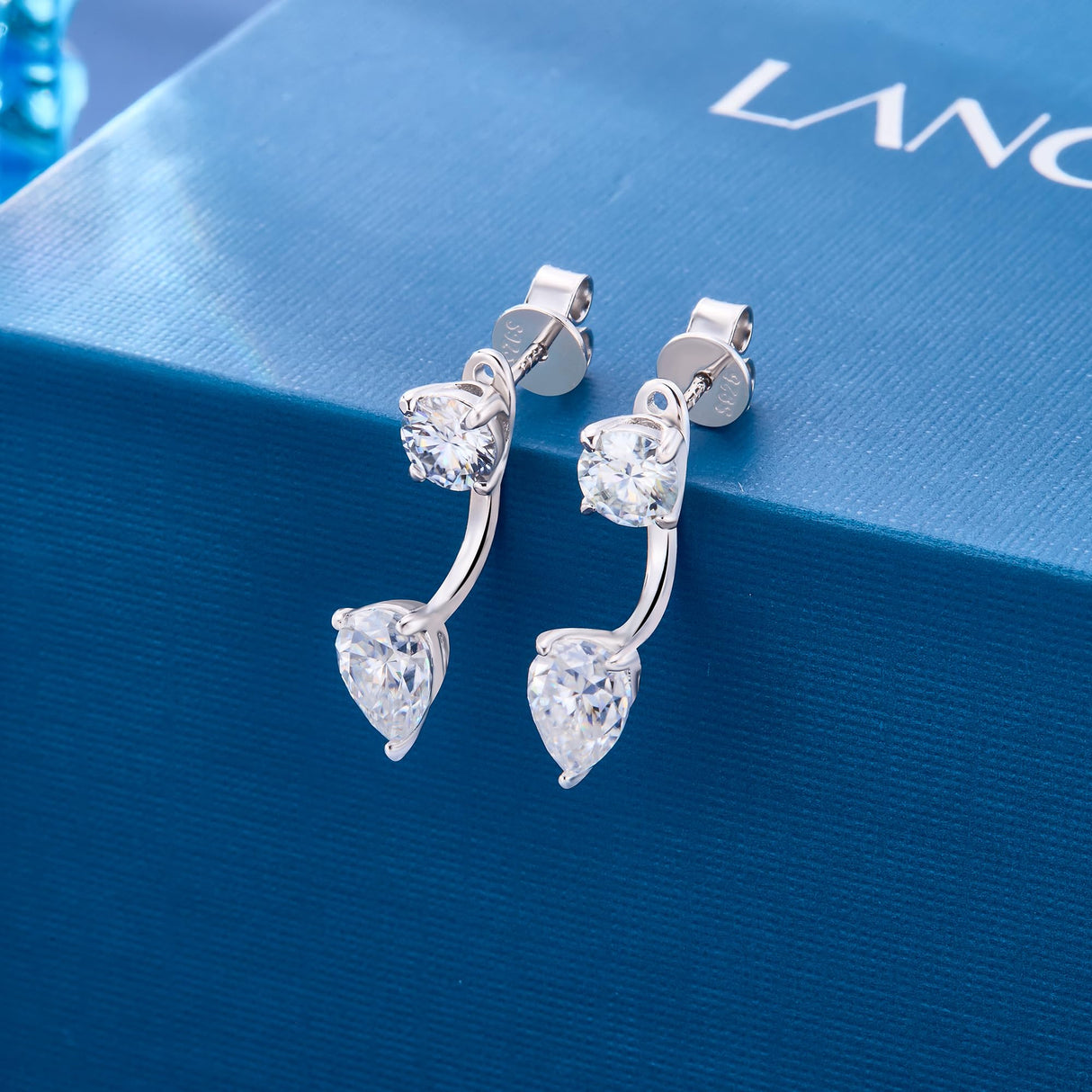 2.6Ct Silver Moissanite Earring Jacket Drop Diamond Stud Earrings for Women