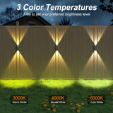 Ellasay Solar Fence Lights Outdoor: 6-Pack Solar Powered Wall Lights Up and Down Waterproof IP65-3 Color Brighter LED Focus Lens SolarLights Dusk to Dawn 12h for Patio/Backyard/Porch/Railing