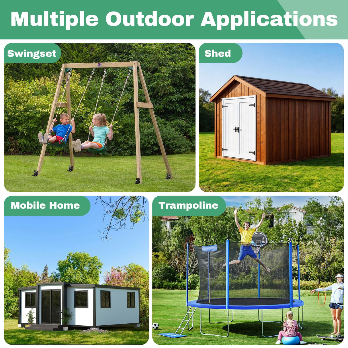 Ciyivak 26" Ground Anchors Screw in Heavy Duty, Mobile Home Anchors - Shed Anchor Kit with L Bracket & Drill Adapter, Earth Anchor for Swing Sets, Trampolines, Carports, Storage Sheds, Fences (4×26in)