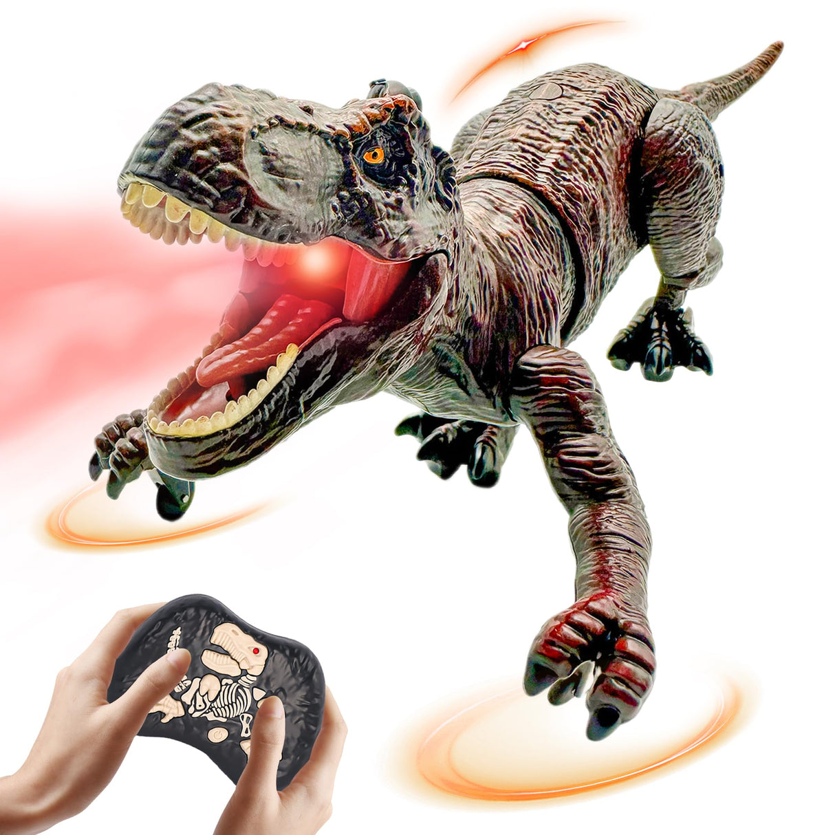 Moskiddo Remote Control Dinosaur Toys for Kids 3-5, 5-7, 8-12, 10-12, Electronic RC T Rex Dino Robot Toy for Boys, Top Christmas & Birthday Gifts for 6 7 8 9 10 11 & 12 Year Old Boys (Color: Brown)
