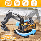 Samtop Remote Control Excavator Toys, 11 Channel 1:20 RC Construction Vehicles, 680° Rotation Hydraulic Car Toys for 4 5 6 7 8 9 10 Year Old Boys Kids, RC Truck Digger Toys Christmas Birthday Gifts