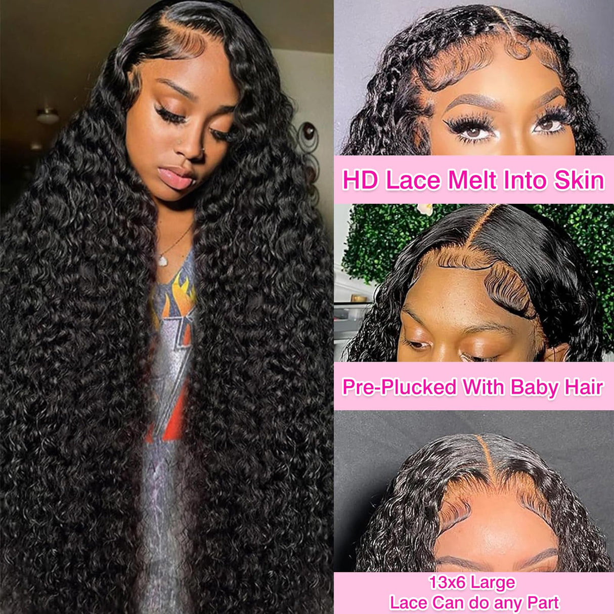 BVLBVL 200 Density 28 Inch 13x6 Deep Wave Lace Front Wigs Human Hair 12A Curly Human Hair Wig HD Lace Frontal Curly Wig Pre Plucked Wet and Wavy