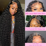 BVLBVL 200 Density 28 Inch 13x6 Deep Wave Lace Front Wigs Human Hair 12A Curly Human Hair Wig HD Lace Frontal Curly Wig Pre Plucked Wet and Wavy