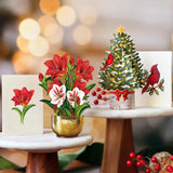 Freshcut Paper Pop Up Cards, Holiday Collection, 6 inch Mini Sized Paper Flower Bouquet 3D Popup Greeting Cards, Christmas Card, Holiday Card, Blank Notecards & Envelopes, Pack of 5