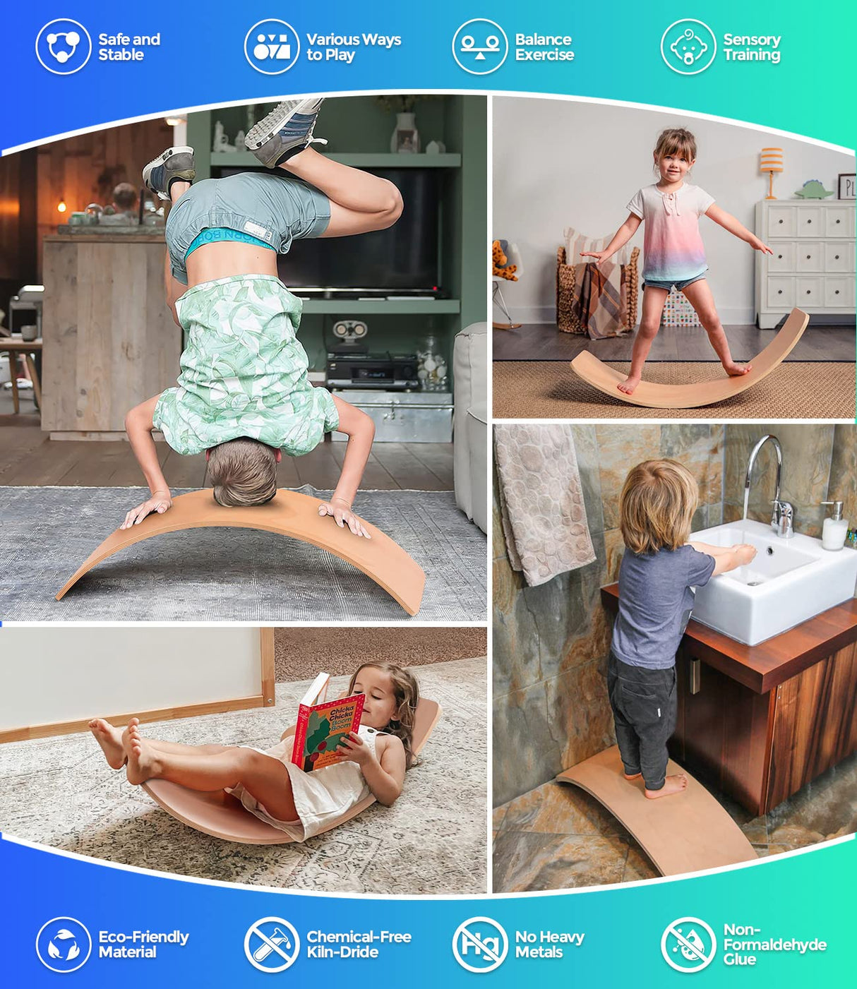 Balance Board Kids, [Natural Wood] Wobble Board for Kids Toddlers, Open Ended Montessori Waldorf Learning Toy, Gifts for 3 4 5 6 7 8 Year Old Boys Girls Birthday & Christmas Stocking Stuffers