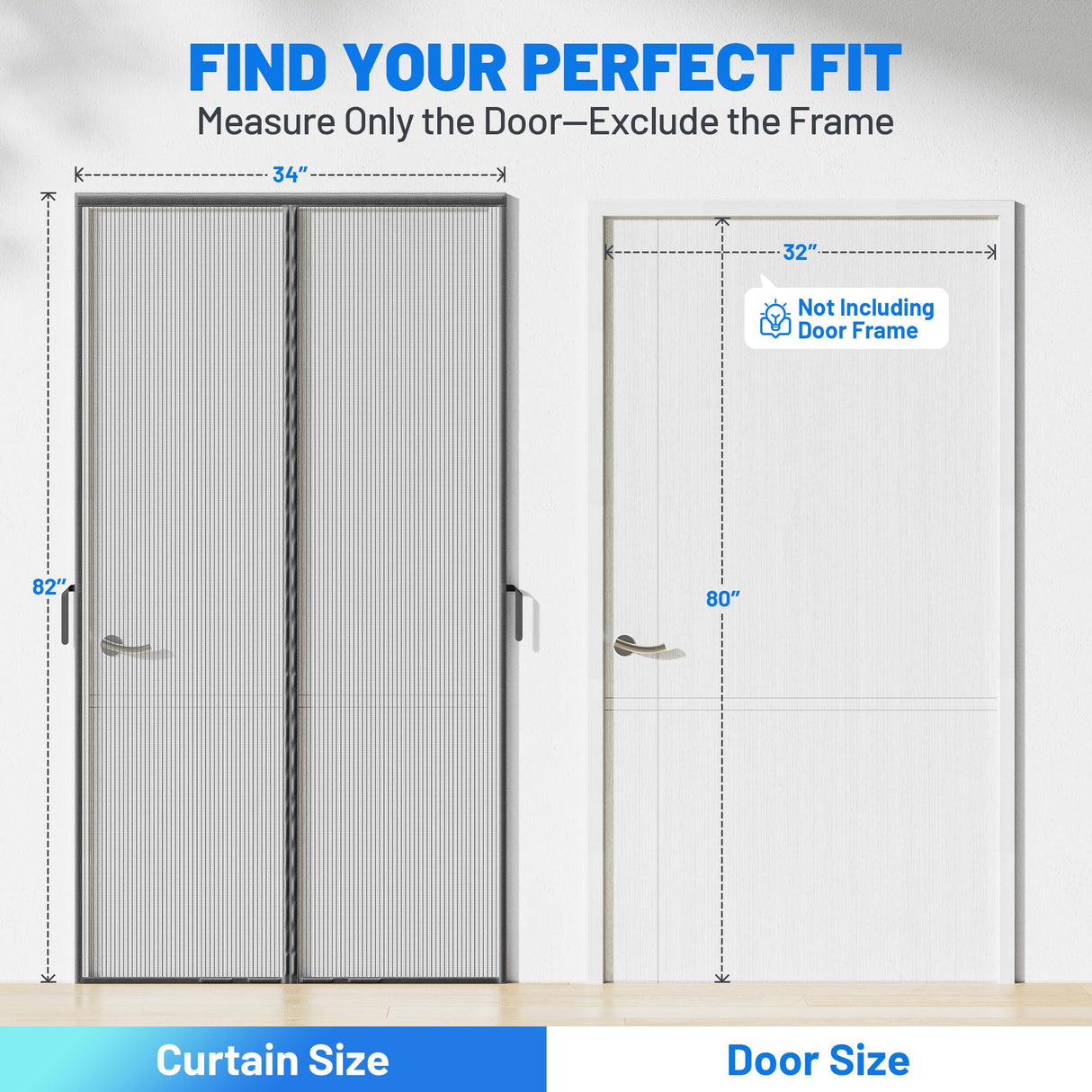 Heavy Duty Magnetic Screen Door Mesh - Auto-Sealing Hand-Free Door Net Screen with 50 Magnets, Pet & Kid Friendly, PET Fine Mesh Doors Screens Keep Bugs & Mosquitos Out Fits Front Doors Size 32” x 80”