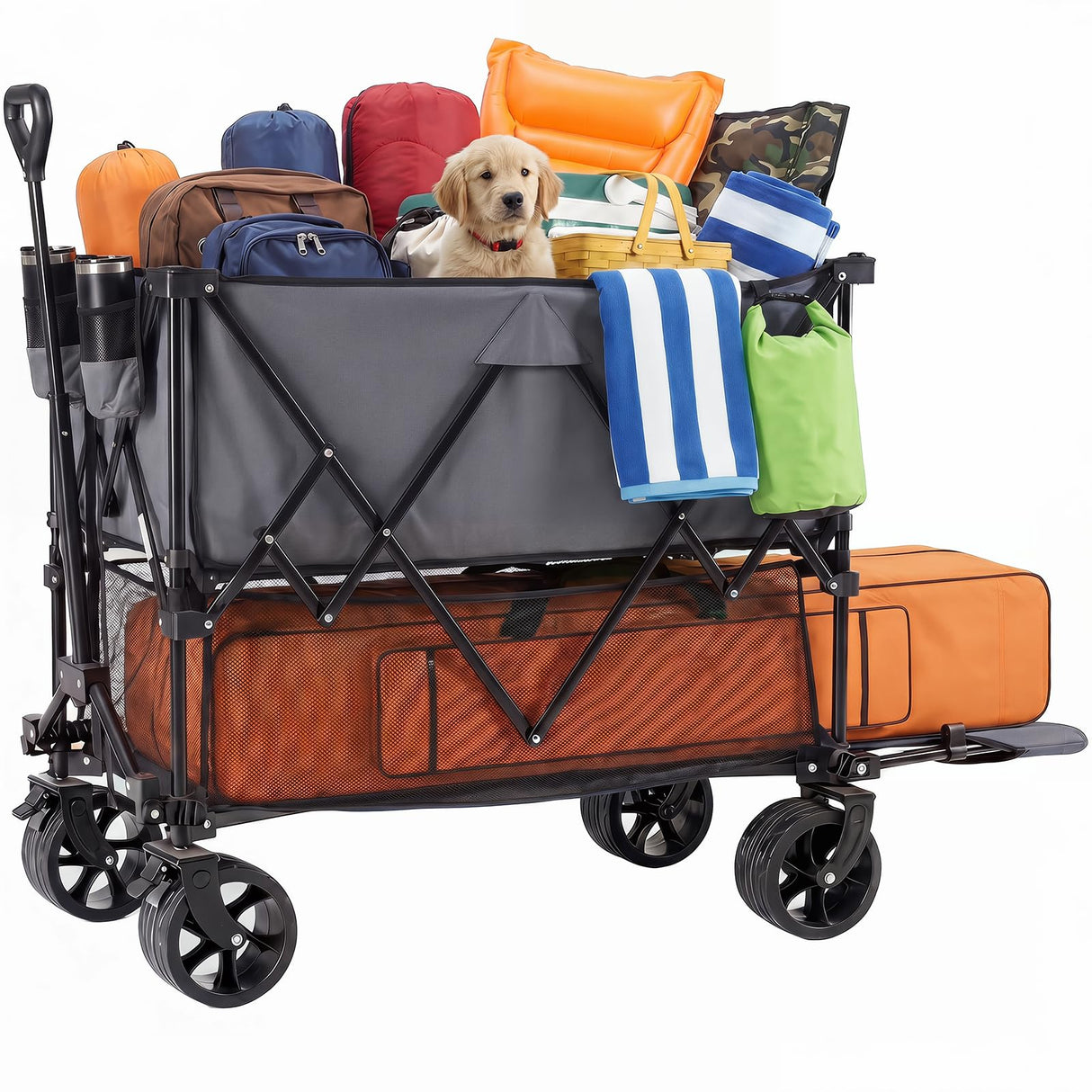 NEWBULIG Double Decker Foldable Wagon Cart, 440lbs