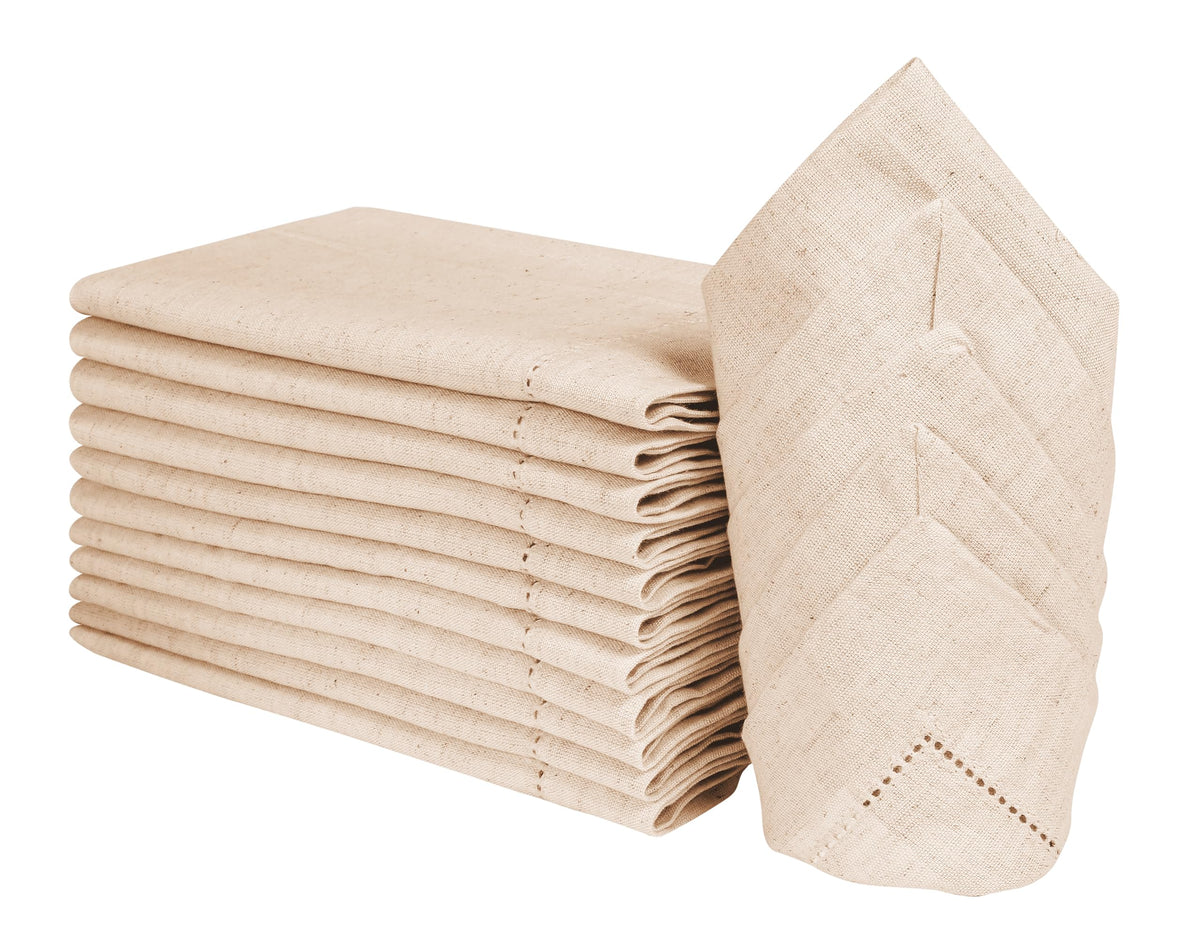Lightnpro Flax Linen Napkins Set of 12 – Hemstitched Dinner Cloth Napkins, Washable and Reusable Natural Flax Napkins for Dining, Parties, Weddings, Holiday & Everyday Use – 18x18 Inch Natural Color