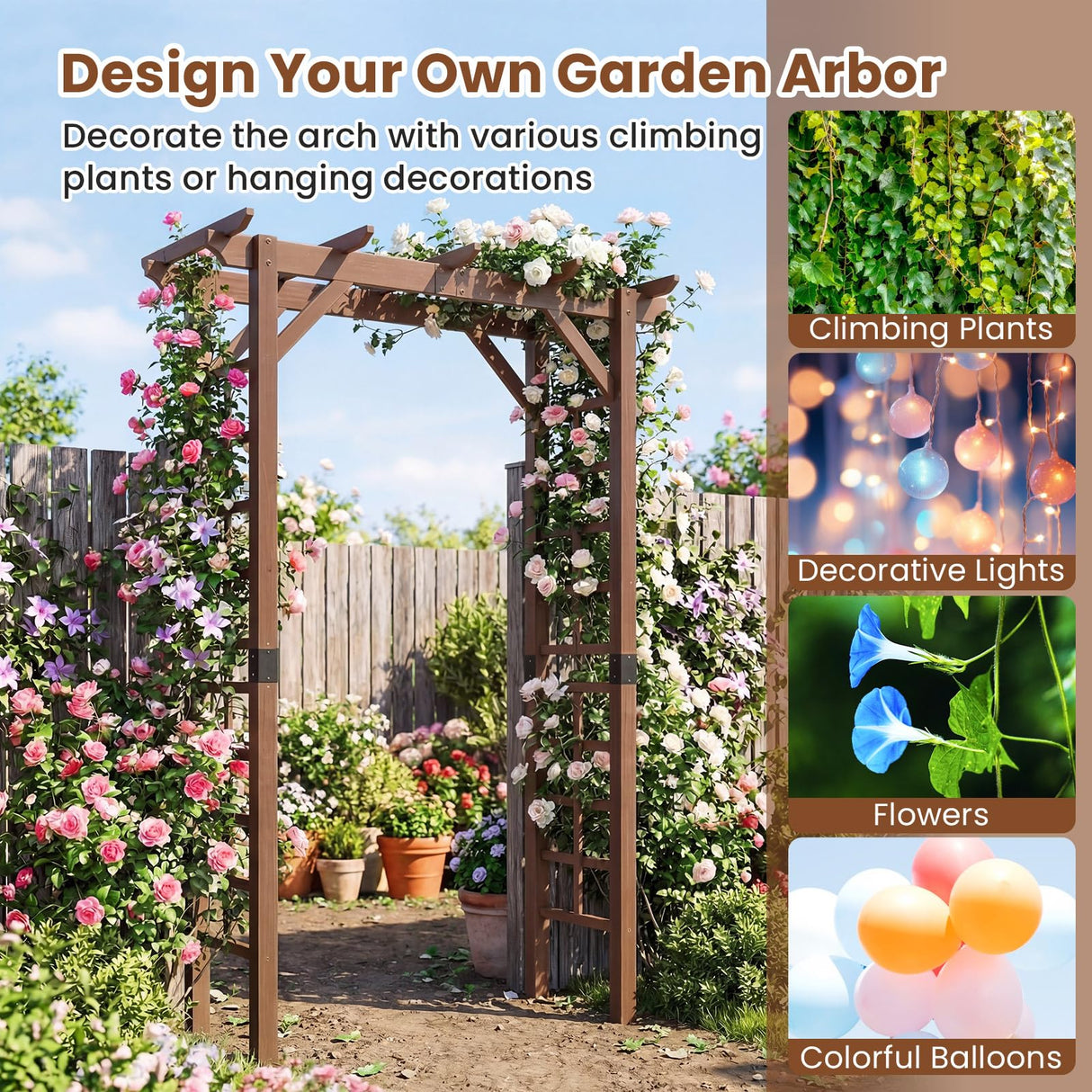 Giantex 7FT Wood Garden Arbor Trellis, Wooden Wedding Arch for Ceremony