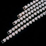fasone Rhinestone Hearts Necklace, Iced Out Hearts Jewelry，Silver Tennis Necklace For Women，Tennis Necklaces For Women, Heart Tennis Necklace (White_17.7inch)