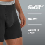 Hanes Men's Boxer Soft Breathable Cotton ComfortFlex Waistband, Multipack Brief Underwear, 6 Pack - Black/Gray, Large