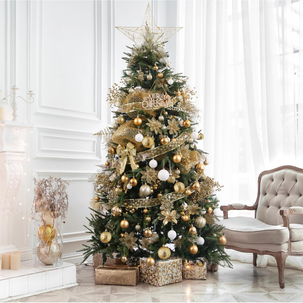 Wironlst Christmas Ball Ornaments - 30pcs Shatterproof Plastic Christmas Ornaments Hanging Ball Decorations for Xmas Tree, Holiday, Wedding, Party (Multi-Size, Gold)