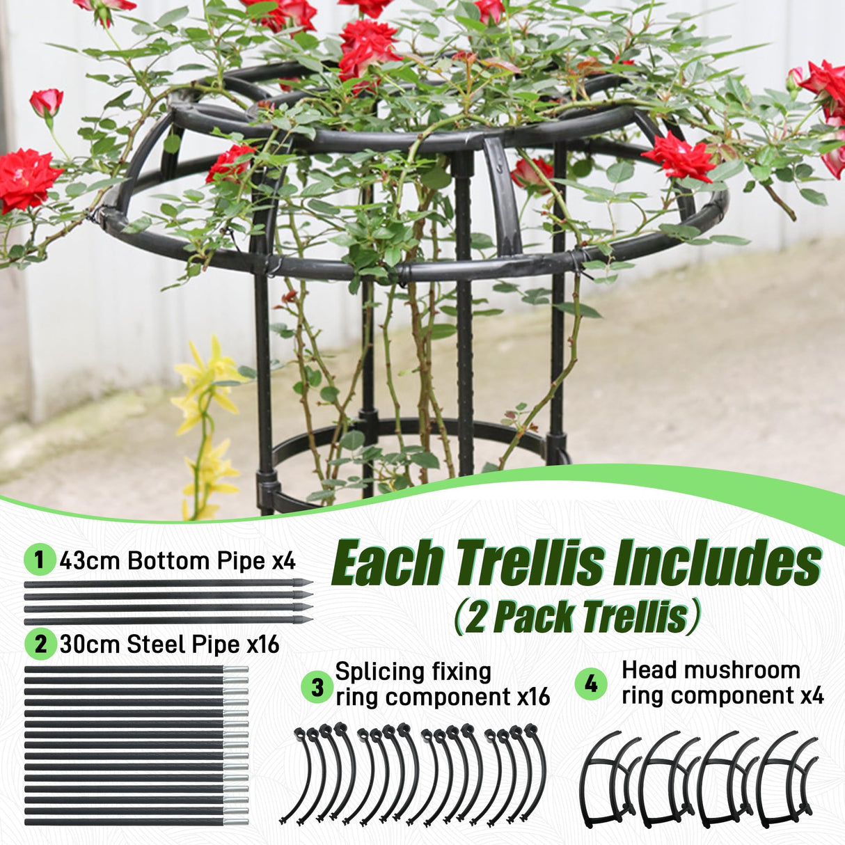 Quibbay Garden Trellis for Climbing Plants Outdoor, 65 Inch Mushroom Top Trellis for Climbing Plants, Plant Trellis Support for Potted Plants Climbing Vine Rose Clematis Vegetable Trellis, 2 Pack