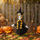 Tmovjxv 4 Pcs Halloween Wizard Porch Goose Outfit, Lawn Porch Goose Clothes Wizard Costume for 23'' Statue, Witch Garden Geese Outfit with Hat Scarf Glasses for Patio Yard Christmas Decor (Yellow)