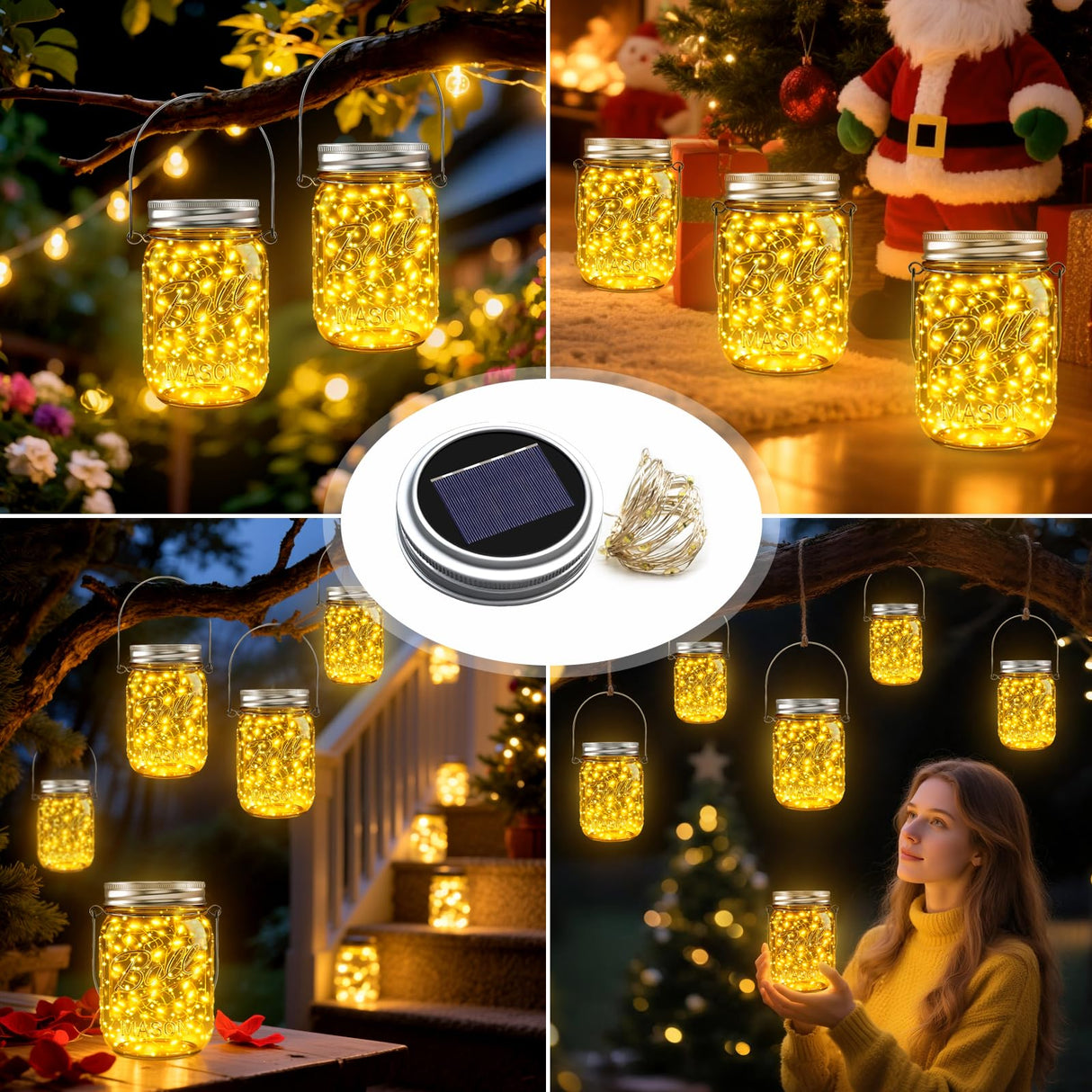 ZNYCYE Mason Jar Solar Lights for Outside, 12 Pack 30 LED Fairy Firefly Lights Mason Jar Solar Lids Outdoor Waterproof String Lights with Hangers(NO JARS) for Patio Garden Yard Lawn Decor - Warm White